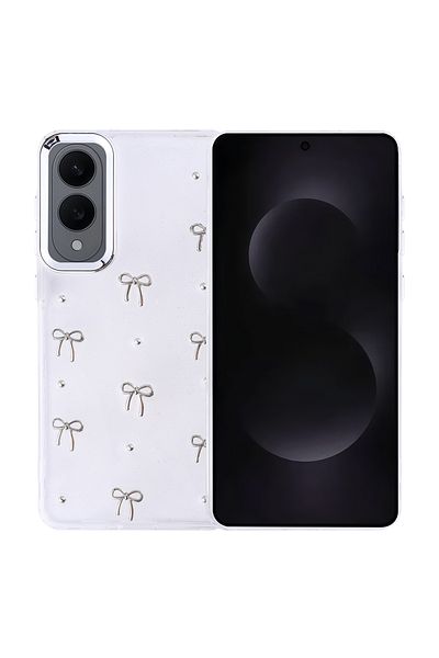 zore Galaxy S25 Edge Case Glitter Transparent Emp Pole Cover with Airbag Design - Bow