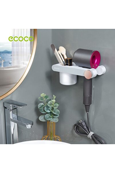 Miecoco حامل مجفف الشعر اللاصق على الحائط من إيكوكو، رمادي وأبيض