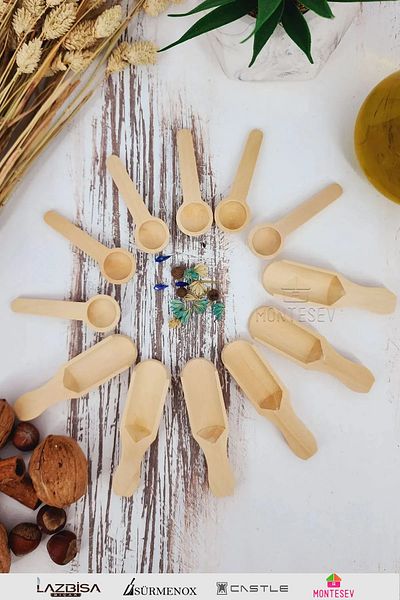 MONTESEV 12 Pieces Wooden Board Spice Sugar Coffee Jam Spoon Tree Spoon Set