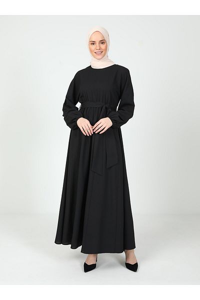 Tavin Hijab Dress with Tie Detail - Black - Tavin