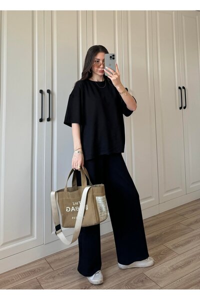 solena sln Women's Crew Neck T-Shirt Pants Modal Set