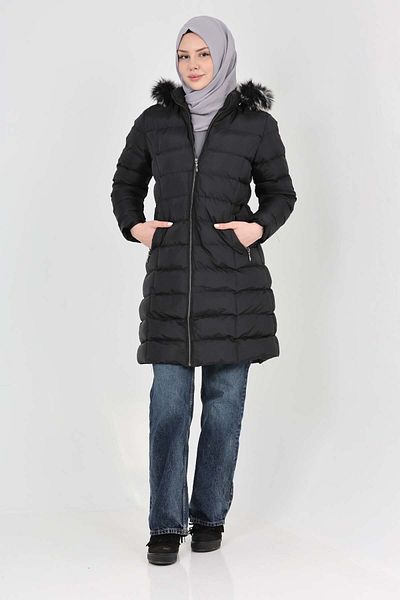 S&V TEKSTİL Women's Black Hijab Puffer Coat