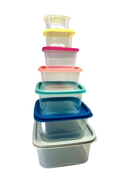 RFL Square Rainbow Food Plastic Container, Microwave safe without Lid Set of 7 Pieces