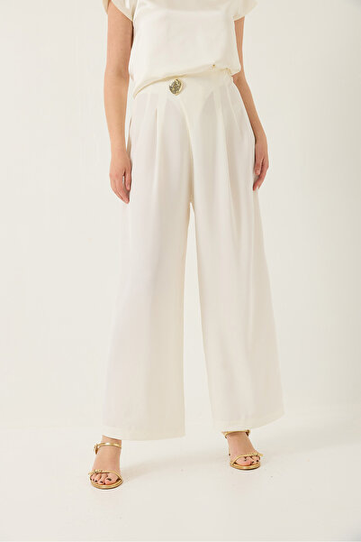 Bianco Lucci Women's High Waist Collar Detailed Accessory Hidden Zipper Loose Classic Trousers 80170 60283198