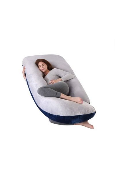 COOYA 180cm U-Shaped Maternity Pillow with Cooling Cover (Blue&Grey), Full Body Pregnancy Pillow