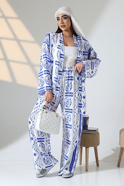 forte bella Ethnic Pattern Trend Maxi Kimono Pants Set