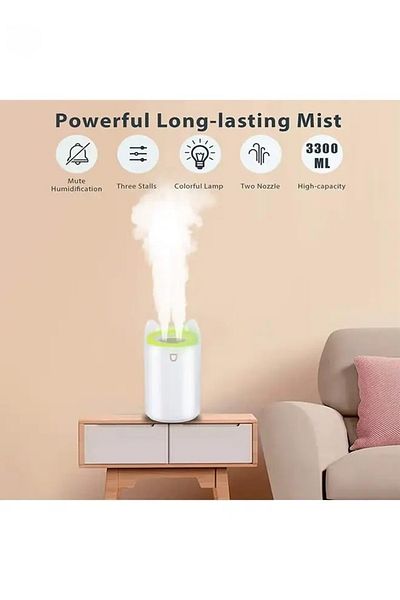 COOYA Air Humidifier Diffuser, 3L Quiet Mist with 2 Nozzle and 3 Spray Mode, 7 Colors Light Lamp, 48h Work