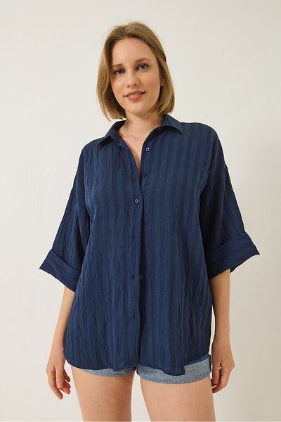 Bianco Lucci Damen-Jacquard-Hemd mit halben Ärmeln 60283201