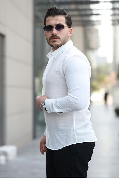 Mero Life Cămașă lejeră cu mânecă lungă, 100% bumbac, albă, de bază