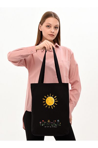Çınar Bez Çanta Geantă Sun Tote - Pânză, Zâmbitoare, Neagră, Platan