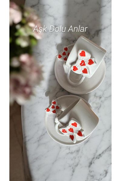 Xhoie Ceramics Kulpta Set of 2 Heart Detailed Coffee Cups