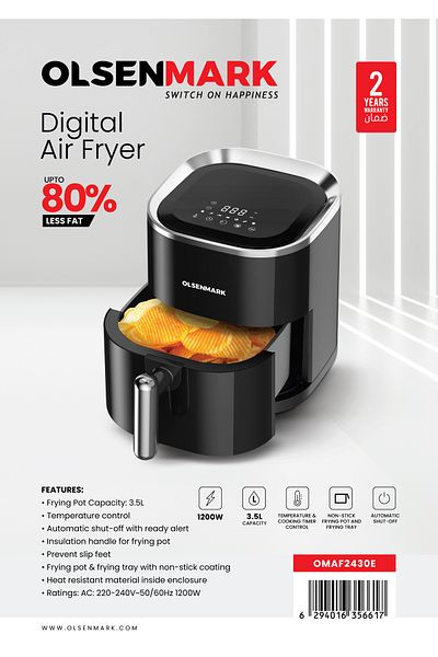Olsenmark Digital Air Fryer 3.5 L 1200 W OMAF2430 Silver