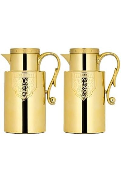 ALSAIF Coffee And Tea Vaccum Flask Set In Gold / Leak-proof And Keeps Drinks Hot 1.0/1.0 Liter
