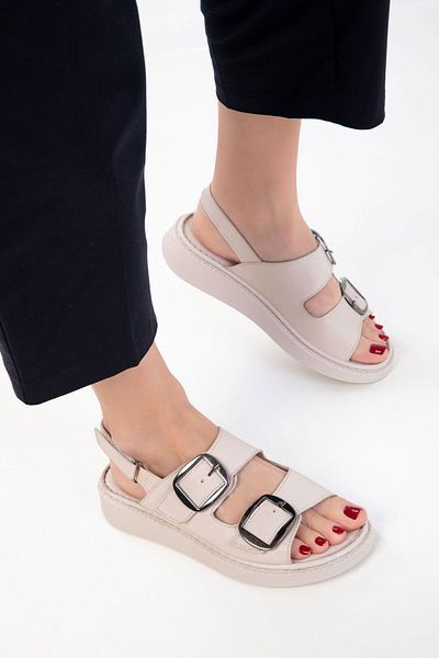 SOHO Beige Genuine Leather Women's Sandals 20530