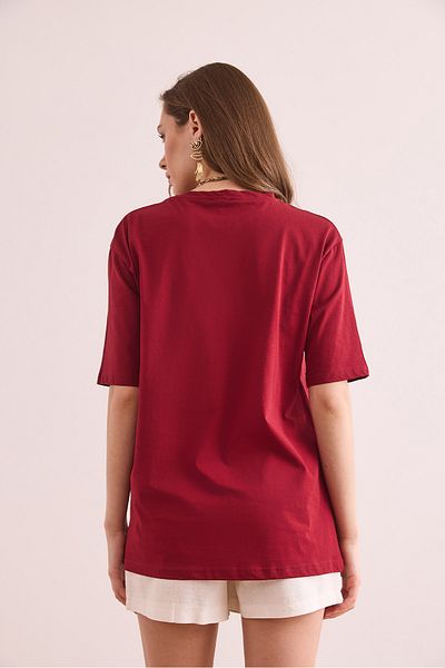 Olalook Tricou cu imprimeu ochi burgundy pentru femei TSH- 19000817