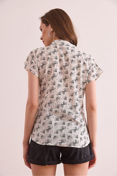 Olalook Cămașă de liliac cu conținut de in negru Pixel pentru femei GML- 19001317