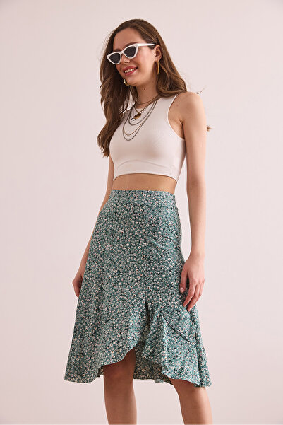 Olalook Women's Daisy Mint Green Ruffled Ribbed Flowy Skirt Etk- 19000312