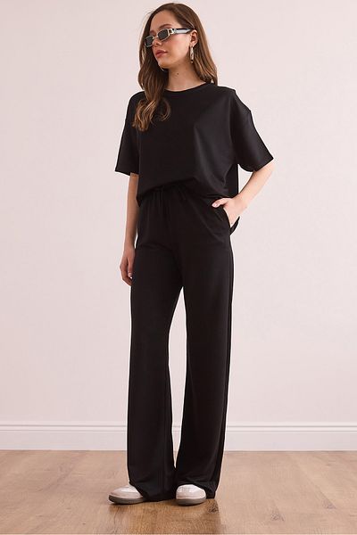 Olalook Women's Black Bottom Pocket Pants Top T-Shirt Set Tkm- 19000374