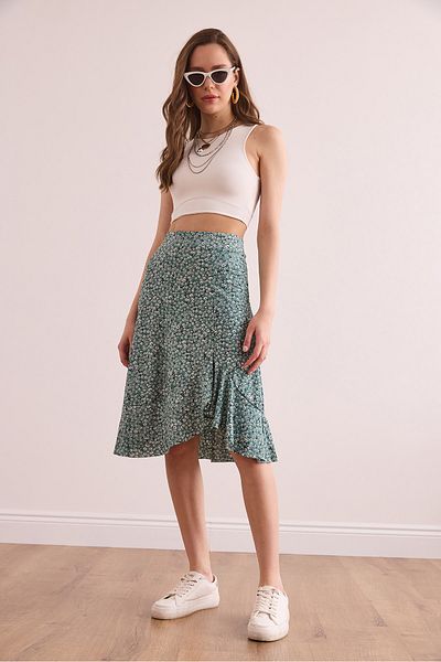 Olalook Women's Daisy Mint Green Ruffled Ribbed Flowy Skirt Etk- 19000312