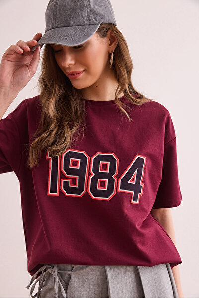 Olalook Tricou pentru femei, roșu Claret 1984, cu imprimeu, cu 2 fire, cu pot...