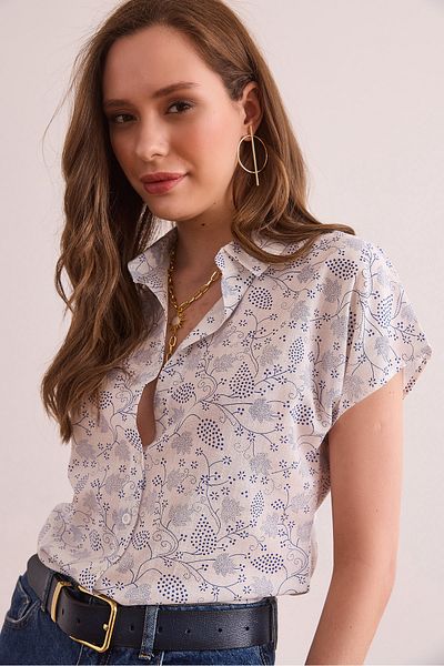 Olalook Navy Blue Flared Shawl - Linen Content Bat Shirt