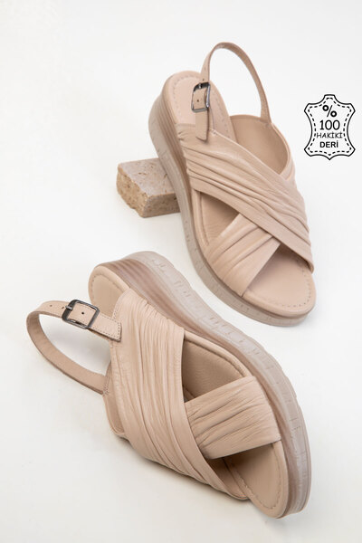 SOHO Beige Genuine Leather Women's Sandals 20540