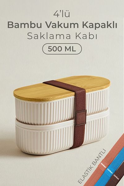 Kitchen Life 8 Pieces Duele Vacuum Bamboo Lid Storage Container 500ml / Striped Kayak Storage Container