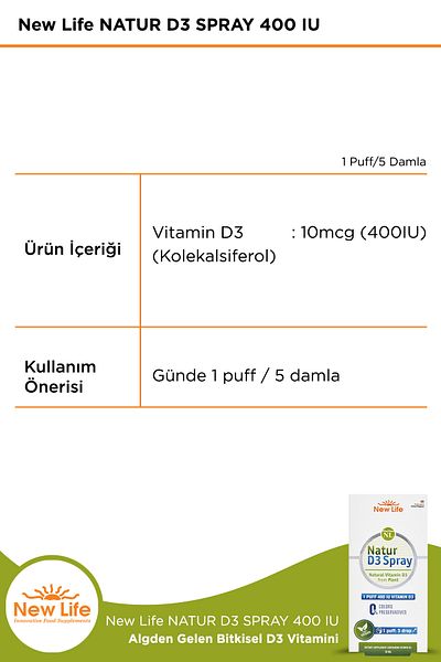 New Life Natur D3 Spray 400Iu Vitamin D3 20 ml
