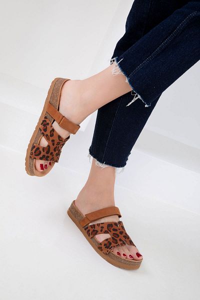 SOHO Leopard-Tan Genuine Leather Women's Slippers 20525