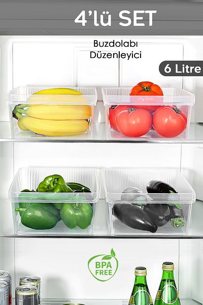 Meleni Home 4 Pieces In-Cabinet Refrigerator Organizer - Fruit Vegetable Storage Container Refrigerator Organizer Basket 6 Liters