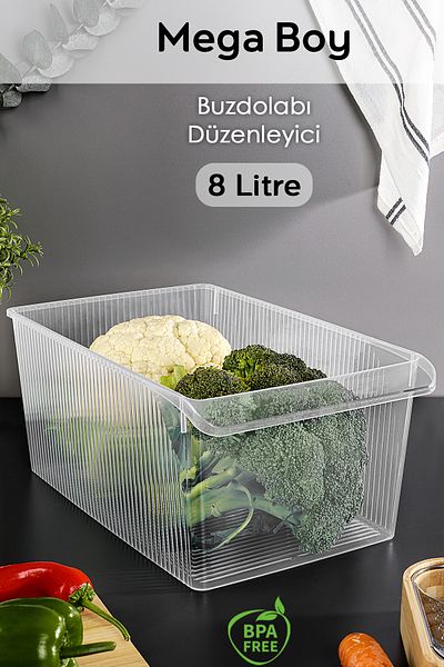 Meleni Home 1 Piece In-Cabinet Refrigerator Organizer - Mega Size Refrigerator Fruit Vegetable Storage Container Organizer 8 Lt