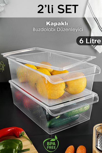 Meleni Home 2 Storage Containers with Lids - Organizer Organizer Fruit Vegetable Ration Container Storage Box 6 Liters