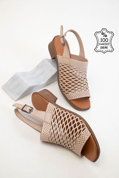 SOHO Pantofi clasici cu toc de damă din piele naturală bej 20519