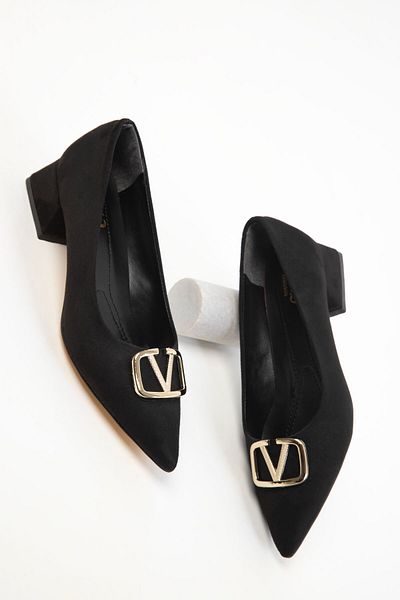 SOHO Black Suede Women's Classic Heeled Shoes 18474