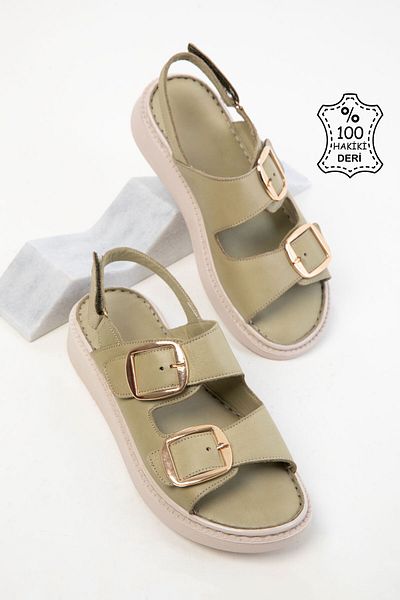 SOHO Grüne Damensandalen aus echtem Leder 20530