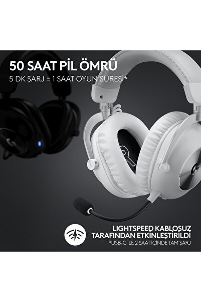 logitech G PRO X 2 LIGHTSPEED Kablosuz DTS:X Headphone 2.0 - 7.1 Surround Ses Oyun Kulaklığı - Beyaz