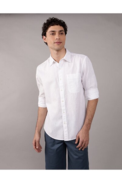 AMERICAN EAGLE Ae long-sleeve linen-blend button-up shirt