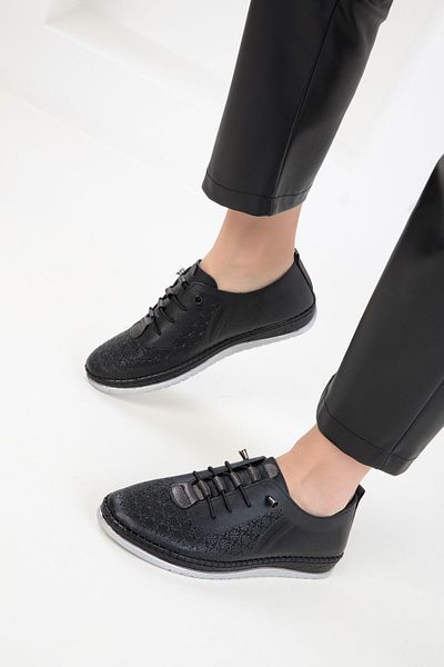 SOHO Black Genuine Leather Women's Sneaker 20552
