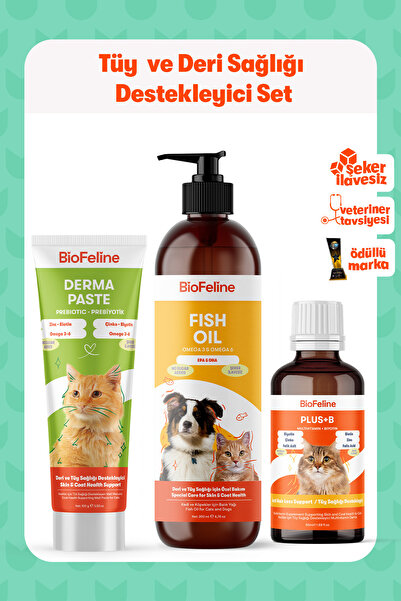 BioFeline Kedi Tüy ve Deri Sağlığı Seti Balık Yağı 200ml Derma Paste 100g