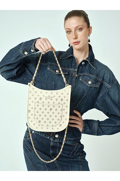 Pierre Cardin Beige Monogram Women's Shoulder Bag