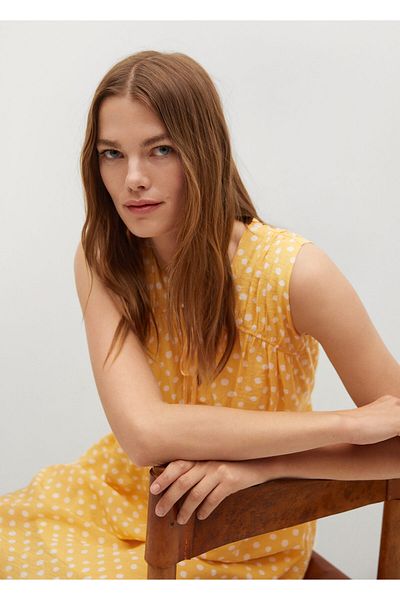 MANGO Woman Γυναικείο φόρεμα με κίτρινο σχέδιο