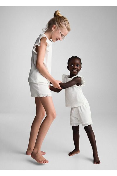 MANGO Dziewczęce spodnie piżamowe Kirik White - 67026338