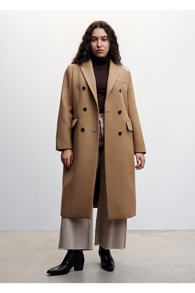 MANGO Women's Dark Camel Coat 47950096