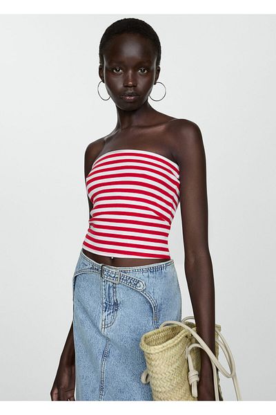 MANGO Woman Striped Strapless Blouse