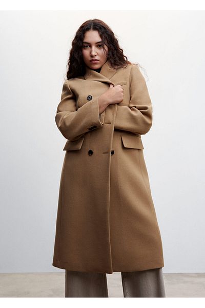 MANGO Women's Dark Camel Coat 47950096
