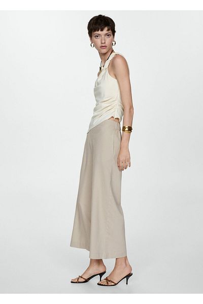 MANGO Woman Beige Women's Trousers 67019405