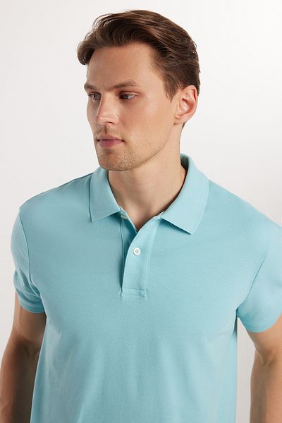Tudors Ανδρικό T-shirt Slim Fit Slim Fit 100% βαμβακερό μπλε γιακά πόλο