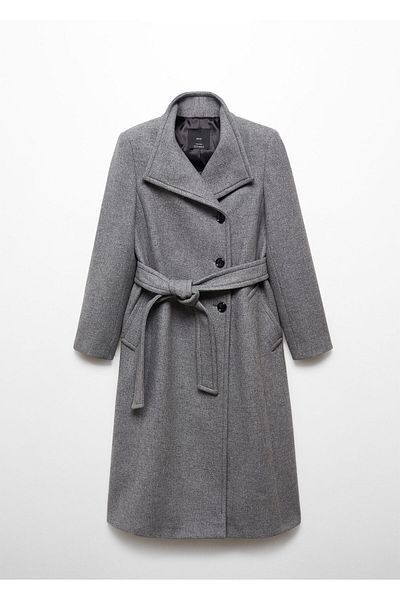 MANGO Woman Pardesiu Lână - Design Manteco cu centură