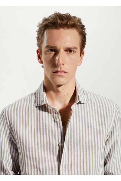 MANGO Man Gestreiftes Slim Fit-Hemd aus Leinen