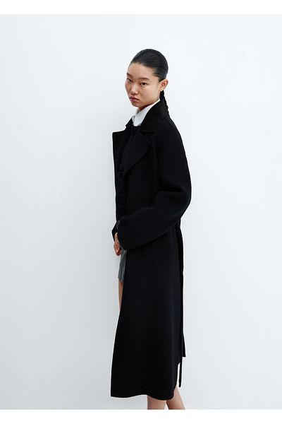 MANGO Woman Handmade belt wool coat